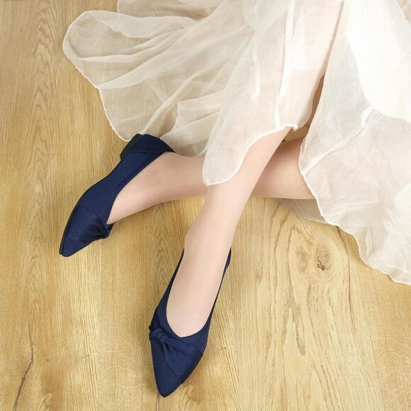 Women's Pointed Toe Knit Blue Flats Comfortable Lightweight Dressy Casual Shoes - Picture 7 of 9